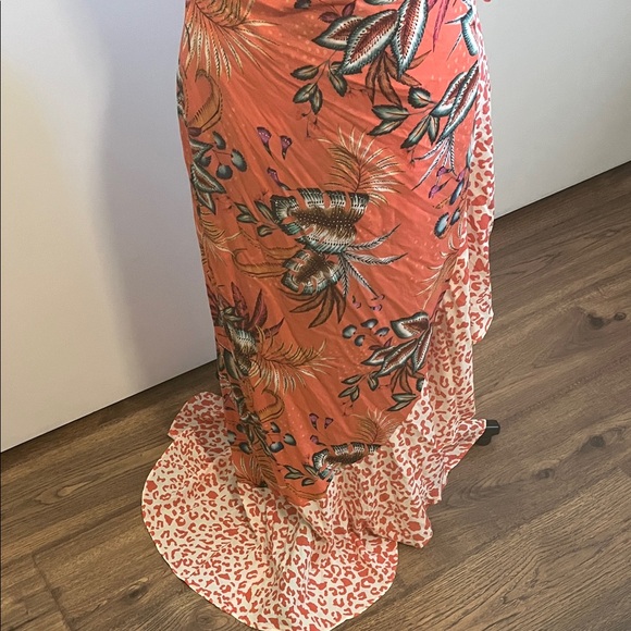 Anthropologie Vibrant Orange Floral Wrap Maxi Dress - Picture 2 of 6